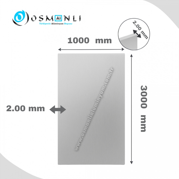 1000 mm 3000 mm    2.00 mm kalınlık 1050 Al&uuml;minyum levha plaka